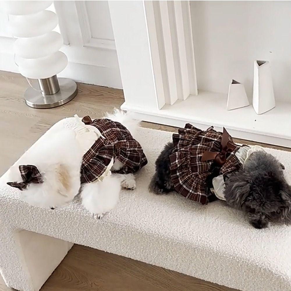 Retro Cat Plaid Pleated Shirt Breathable Dog Vest Dresses Pet Plaid Strap Skirt  For Puppy Kittens
