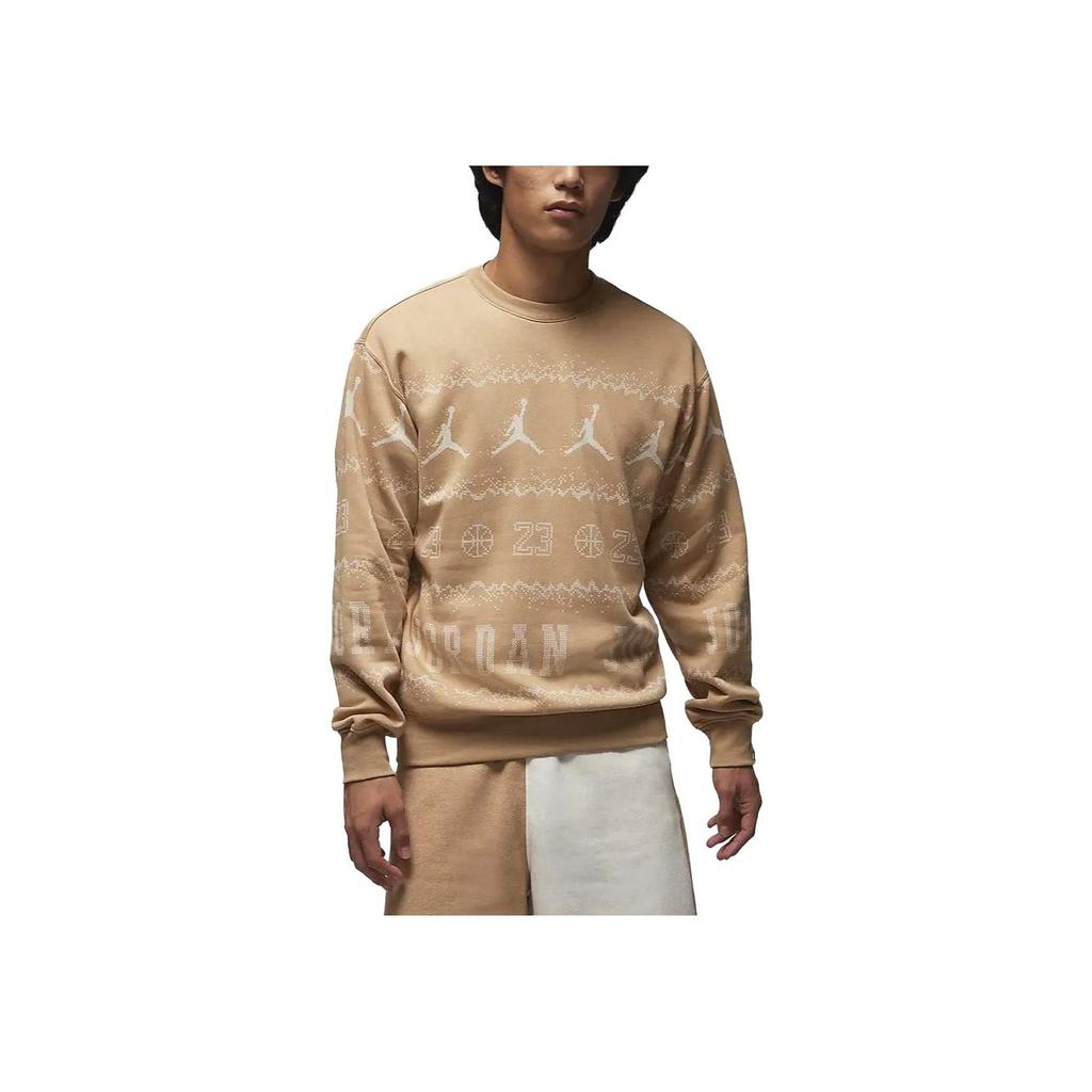 Jordan Essentials Holiday Logo Print Fleece-Lined Casual Long Sleeve Sweatshirt Men Tops Maize FD7464-200