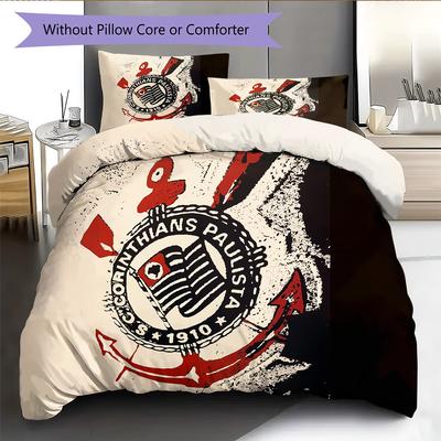 Literie Motif Sport Club Corinthians Paulista Décoration de Maison Cadeau d'Anniversaire (1 housse de couette + 2 taies d'oreiller, sans garniture.)