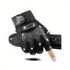 1 Pair Letter Patch & Studded Decor Breathable Fingerless Motorcycle Gloves