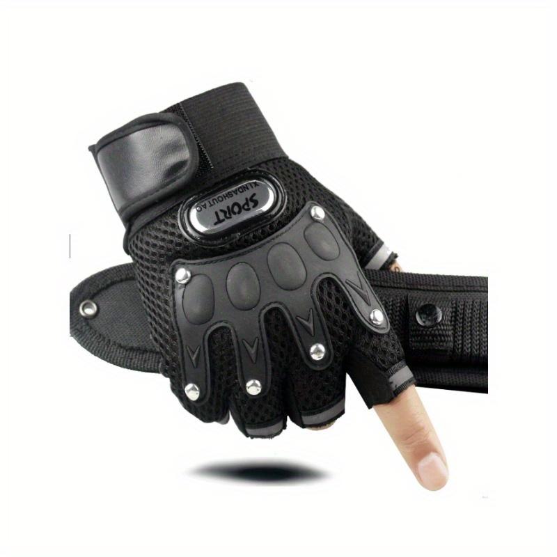 1 Pair Letter Patch & Studded Decor Breathable Fingerless Motorcycle Gloves