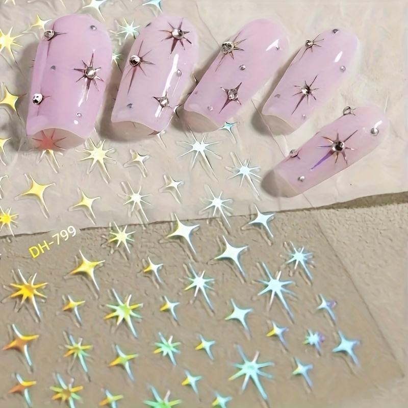 3-Piece Set of Metal Laser-Cut Star-Shaped Nail Sticker: Disposable Self-Adhesive Nail Decals for Women's DIY Art and Decoration