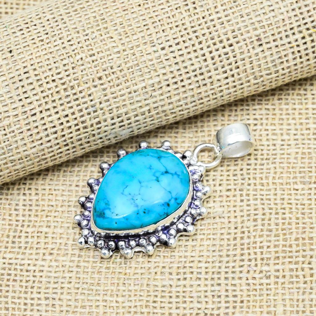 Blue Turquoise Gemstone 925 Sterling Silver Handmade Pendants Jewelry Beauteous Gift For Her