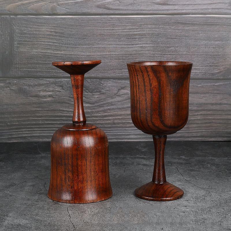 Handmade Natural Spruce Wood Goblet Cup Environmental Classical Wine Glass Round Red Wine Teapcup Solid Wooden Goblets Drinkware