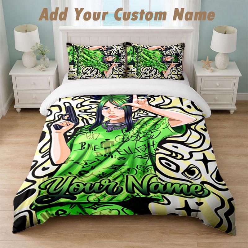 Bedding Set 1 Duvet Cover 2 Pillowcases Billie Eilish Print Soft Bed Linen Bedroom Decor