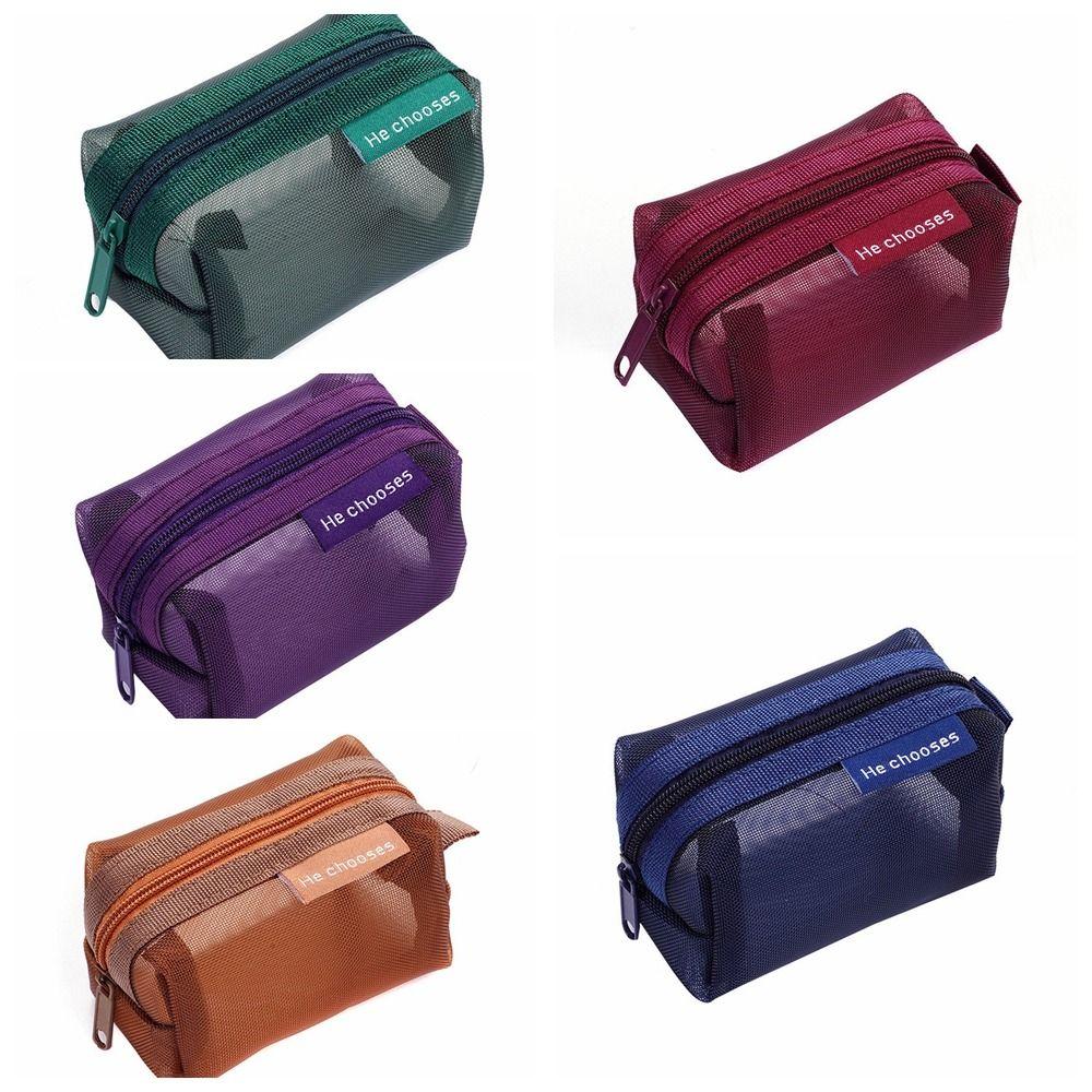 Retro Color Transparent Cosmetic Bag Zipper Toiletry Storage Bag Casual Mesh Makeup Bag  Lady