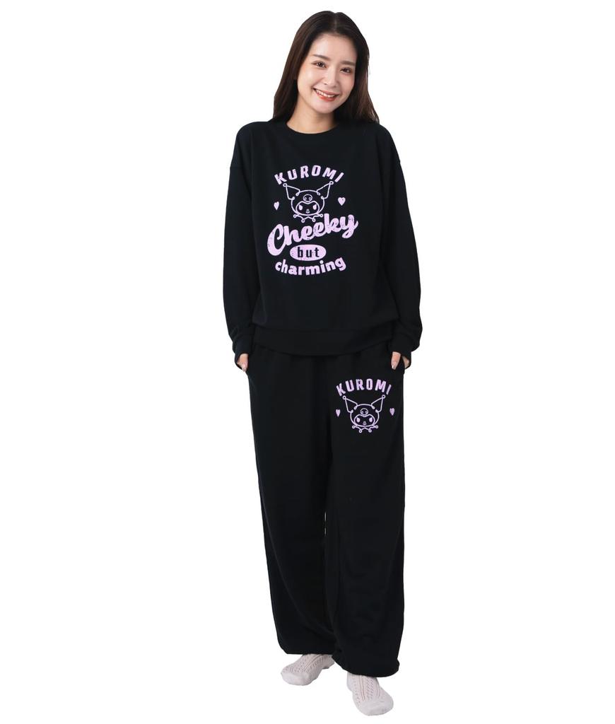 Kuromi Sweat Setup Dlouhé dlouhé pyžamo s horním a spodním dílem [SAZAC] Pyžamo, fleecové, unisex, dámské, pánské, kalhoty s rukávy, set, oblečení