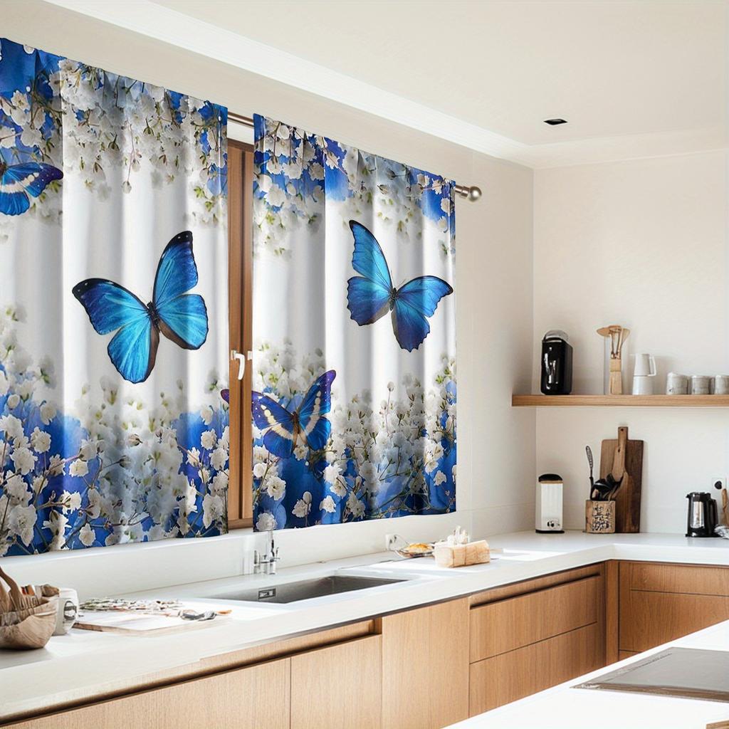 2Pcs -Butterflies Dancing Gracefully- Printed Curtains, Pole Bag Curtains 14*39, Home Decoration, Room Decoration
