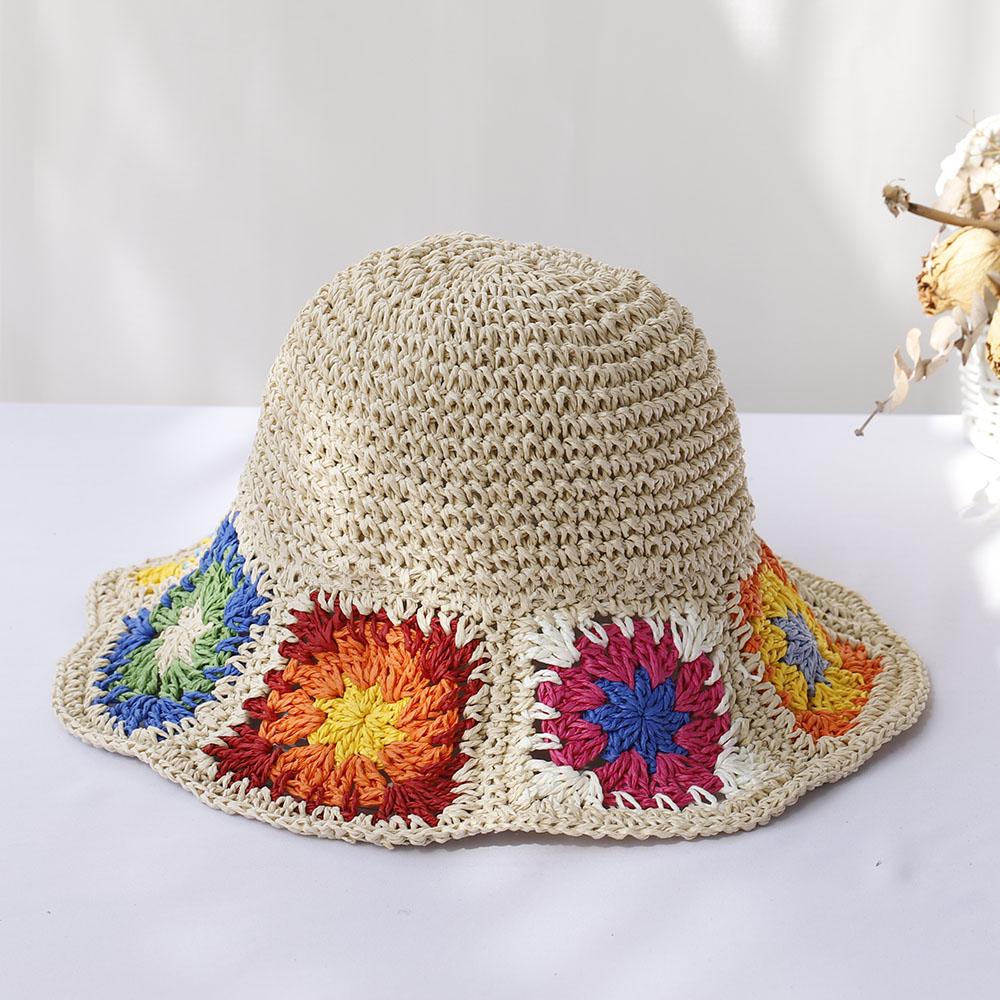 Fisherman's Womens Straw with flower hat bucket hat UV Protection Sun Visor beach hat Women Visors rainbow Women Summer hat Cap