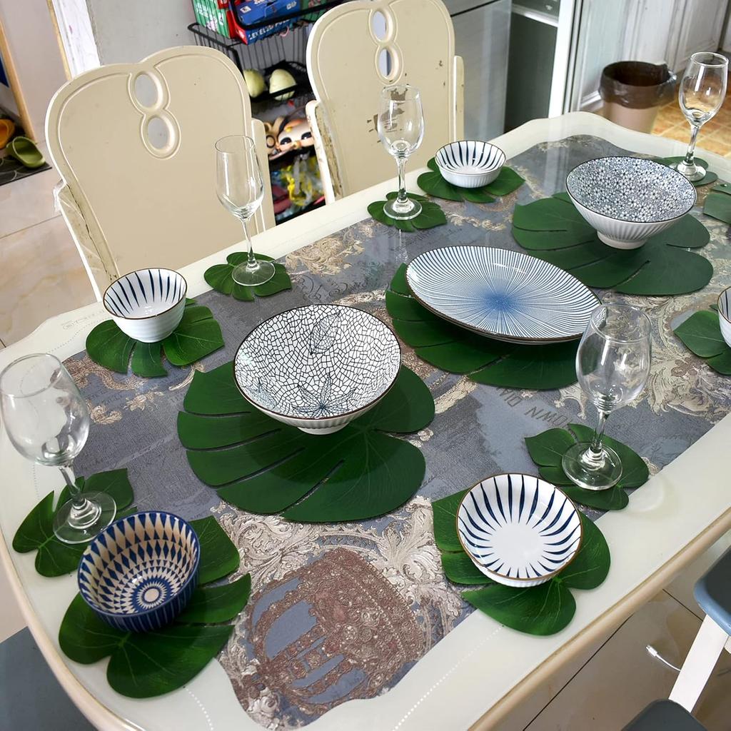 Maydahui 30 PCS Tropical Artificial Palm Leaves Monstera Party Decoration 3 Size Large Medium Small for Hawaiian Luau Party Jungle Beach Theme Table