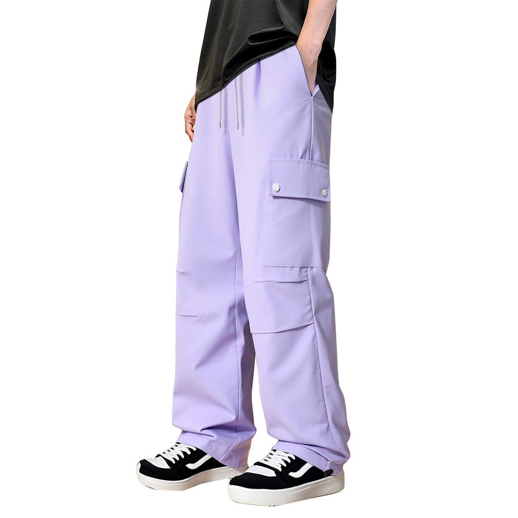 Men's Solid Color Loose Pocket Work Trousers Men's Casual Fashion Work Trousers