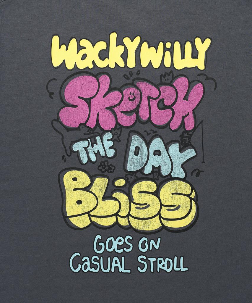 WACKY WILLY Color Typographic Short Sleeve T-Shirt Charcoal