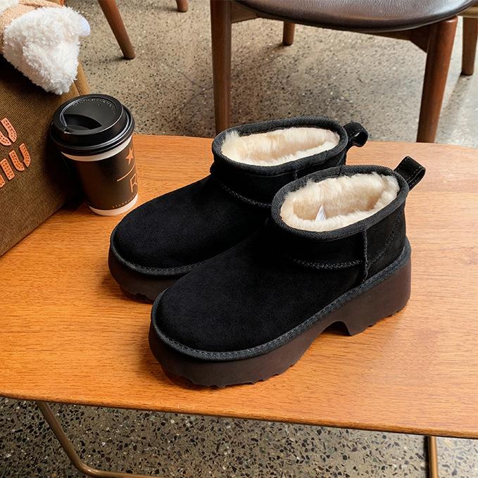 

Осенне-зимние женские удобные и модные однотонные теплые ботильоны на толстой подошве с круглым носком, повседневные меховые интегрированные сноубутсы 40 чёрный