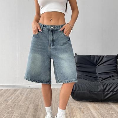 Pantaloncini Bermuda Jeans da Donna Vita Alta Lunghezza al Ginocchio Jorts Larghi Gamba Larga Pantaloncini di Jeans Larghi con Tasche
