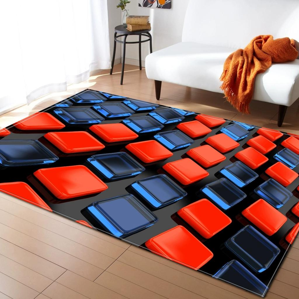Living Room Earth 3D Visual Color Geometric Block Floor Mat Bedroom Living Room Kitchen Tea Table Anti Slip Rug Home Decoration