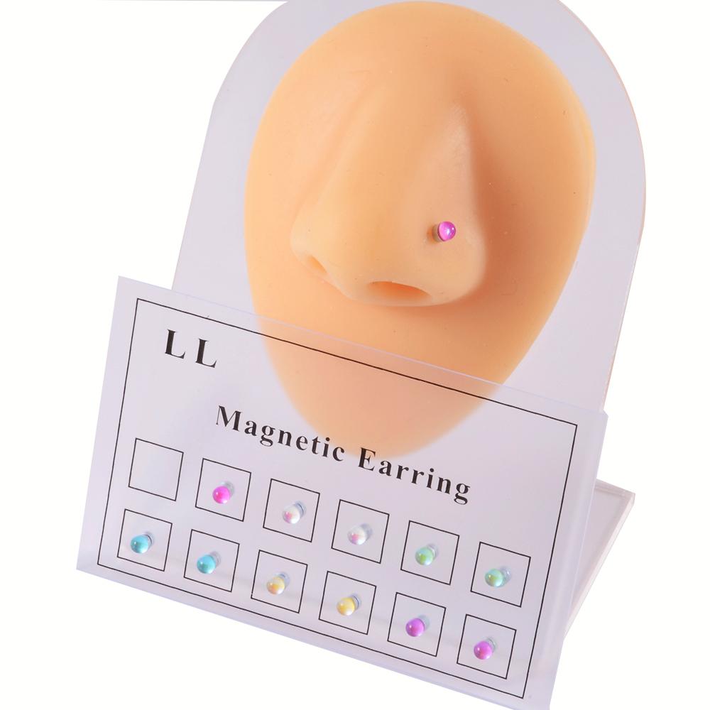 12 Stück/Karte Gefälschter Betrüger Nicht durchgestochen Magnetischer Ohrring Ohrpiercings Magnet Ohr Tragus Knorpel Lippe Labret Stecker Nasenpiercing piercing