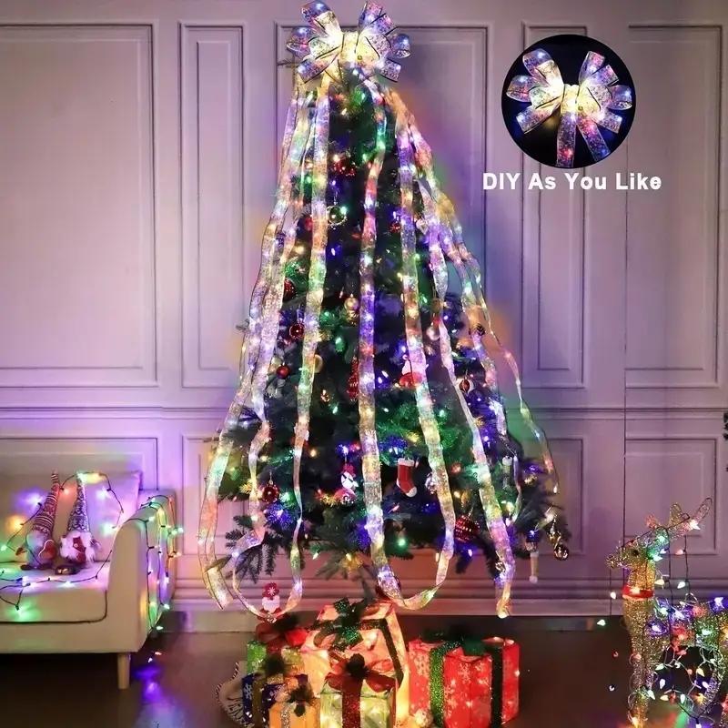 Xiaomi 1-10M Christmas Ribbon Fairy Light Decoration For Home 2025 DIY Bows String Light Tree Ornaments Xmas Decor New Year 2026