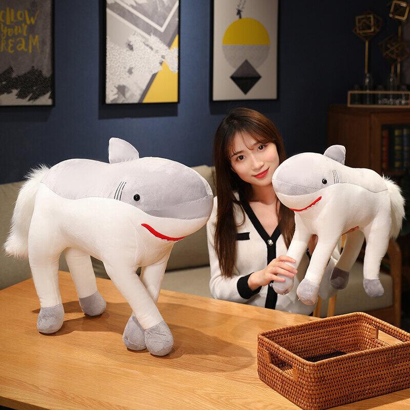 Non-Toxic 50Cm Kawaii Transformed Shark Horse Plush Toy Cute Horse Doll Animal Pillow Soft Cartoon Cushion Children'S Christmas Gift