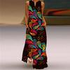 Stylish Women Dress Sleeveless Butterfly Print V Neck Large Hem Maxi Dress for Summer