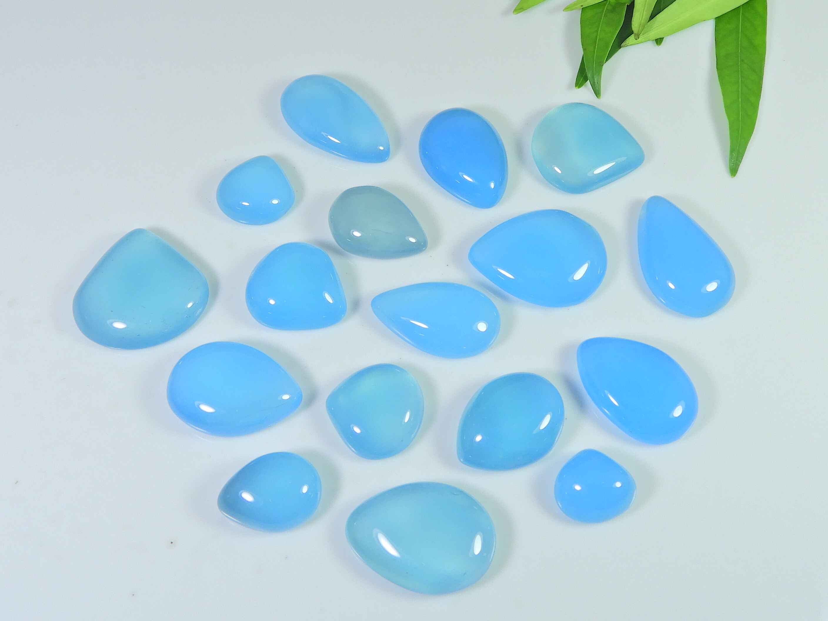 

12-22 MM Natural Blue Onyx 17Pcs Pear Crystal Cabochon Loose Gemstone Lot RQ-2597