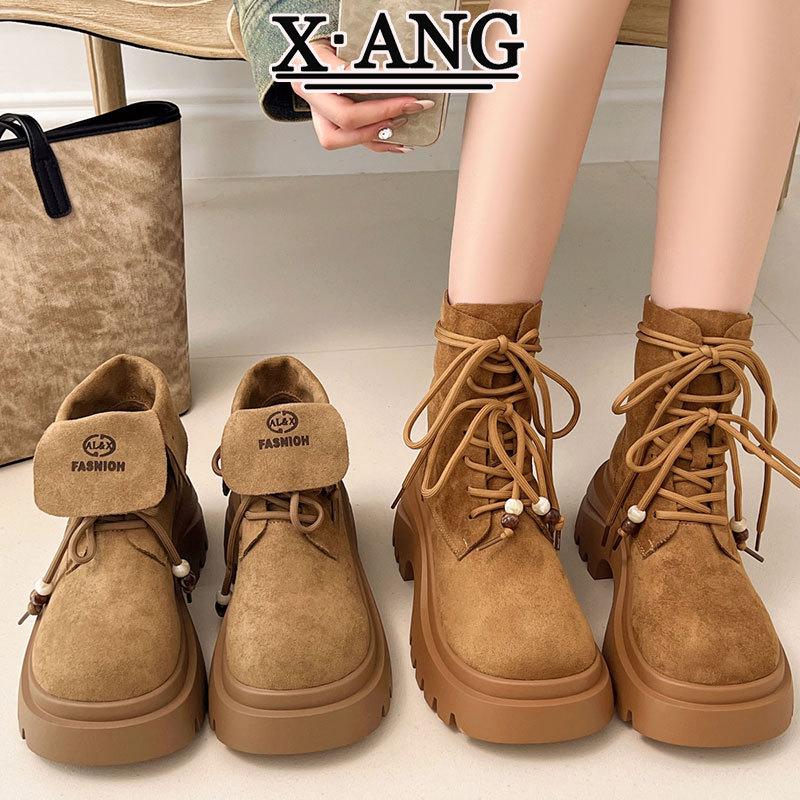 Leather Martin Boots Women's Thick-soled Heightening Small Men Wear Two Short Boots 2025 Autumn New Locomotive Tooling Boots