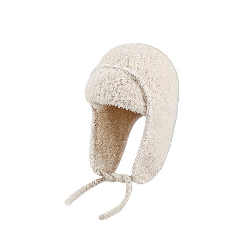 Korean Teddy Fleece Earmuff Hat for Women - Winter Warm Knit Cap, Slim Face, Versatile Wool Hat