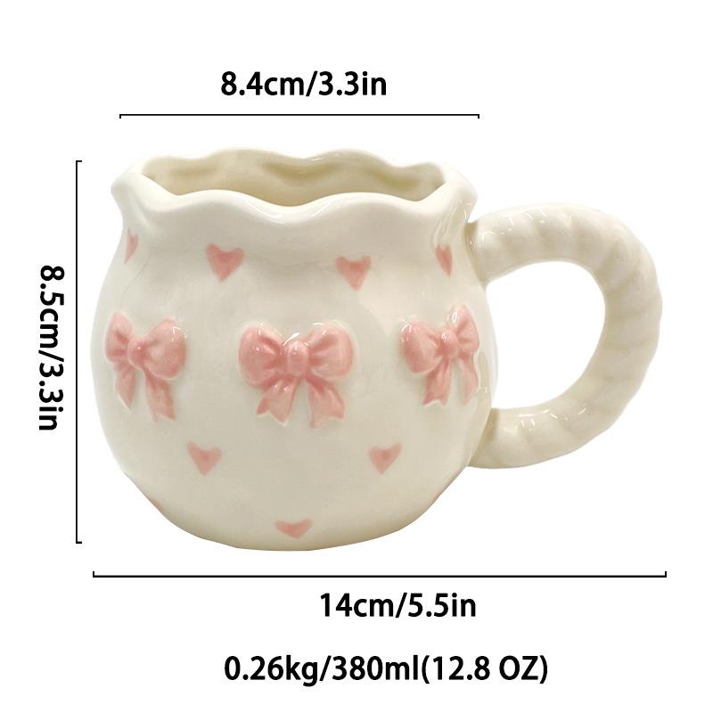 

Ins Style Girly Heart Ceramic Coffee Mug with Bow Design for Afternoon Tea Box Only