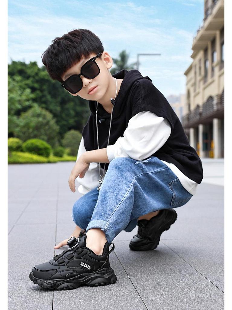 Bobodou Kids' 2025 Waterproof Fashion Sneakers - White Leather Dad Style