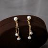 Natural freshwater pearl short URL strip pendant stud earrings women's ins niche 11k gold bag design high-end versatile earrings