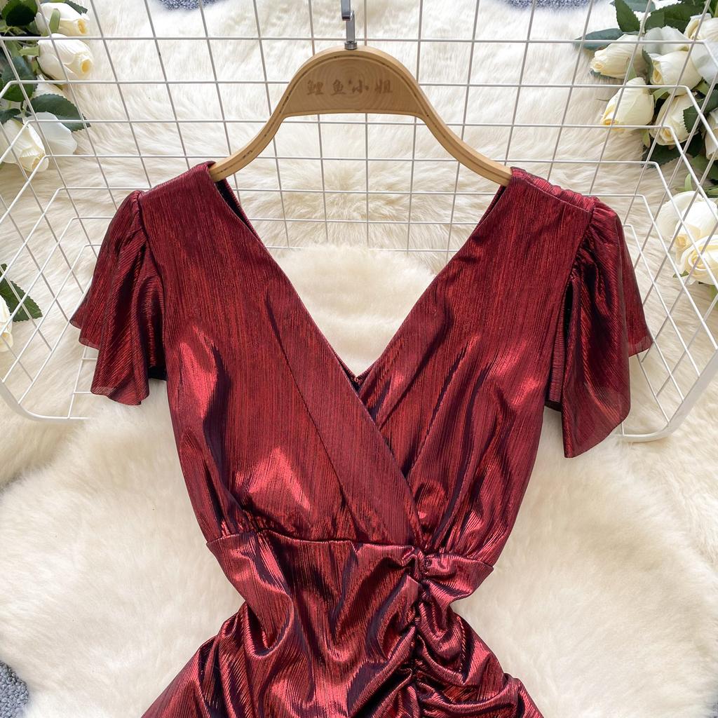 Summer Women V-neck Mini Short Sexy Club Party Fold Dresses