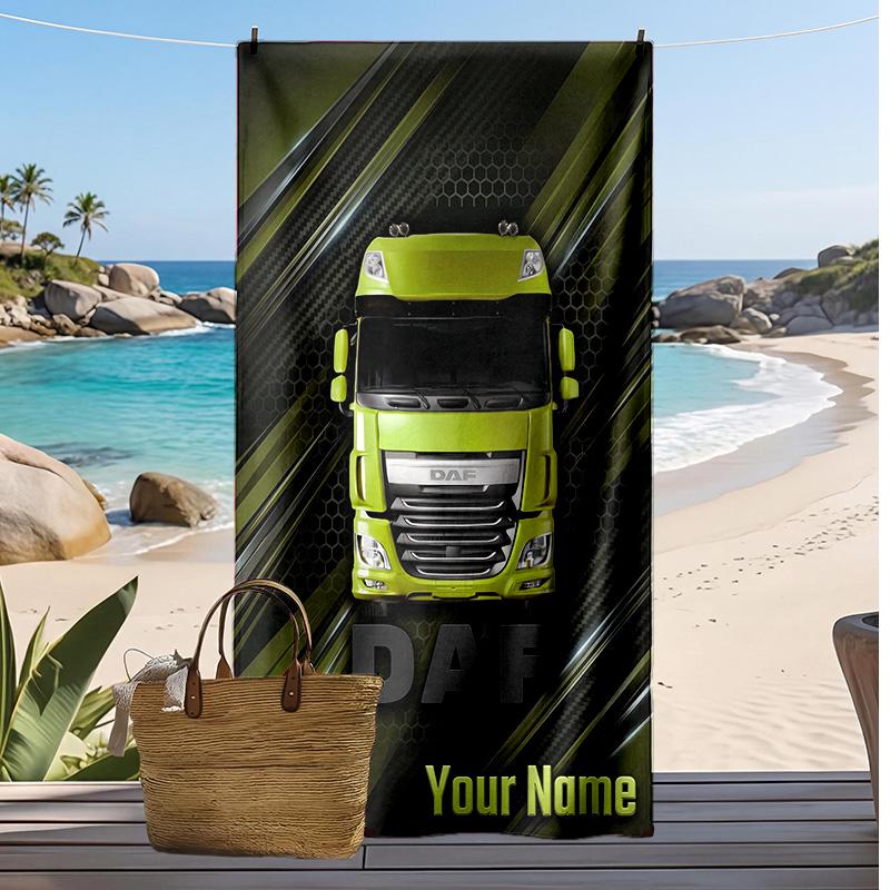 Asciugamano da Spiaggia Personalizzato DAF, Stampa il Tuo Nome Testo Asciugamano Leggero Assorbente per Nuoto Viaggio