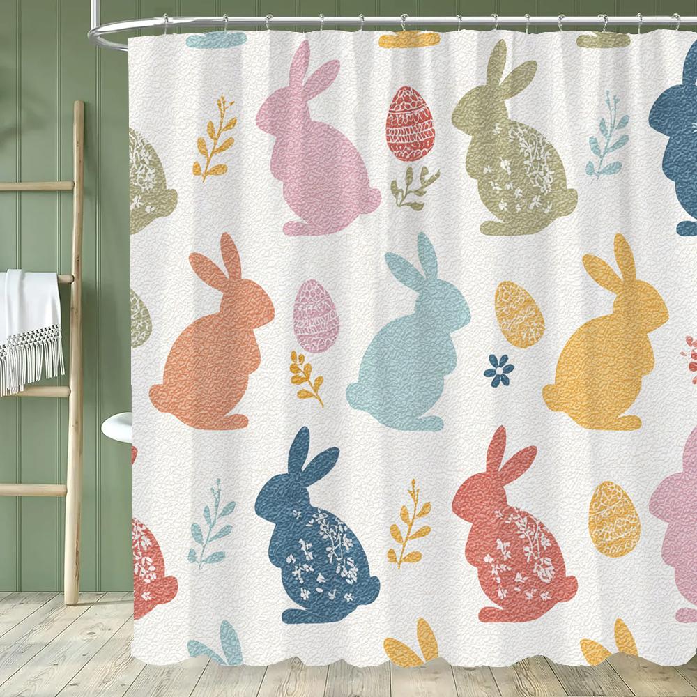 Paaseieren Douchegordijn, Schattig Konijn Bedrukt Badkamer Decoratief Douchegordijn, Stof Huis Gordijn met Haken