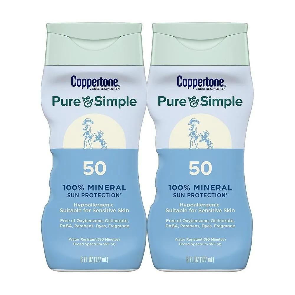 Coppertone Pure and Simple 177ml 2-Pack SPF50 Mineral Coppertone Pure and Simple Zinc Oxide Mineral