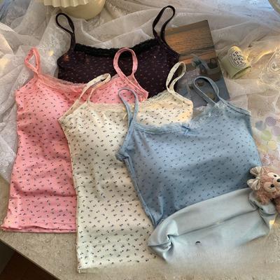 Korean Floral Pure Desire To Wear A Small Vest with Chest Pad and Halter Female Slim Body Inside and Outside To Wear A Design Sense of Integrated Top