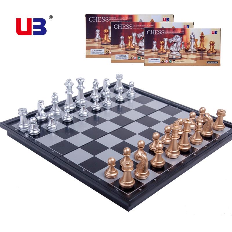 UB Union Magnetic Gold & Silver Folding Chess Set - Plastic Desktop Leisure Toy, Perfect Student Gift