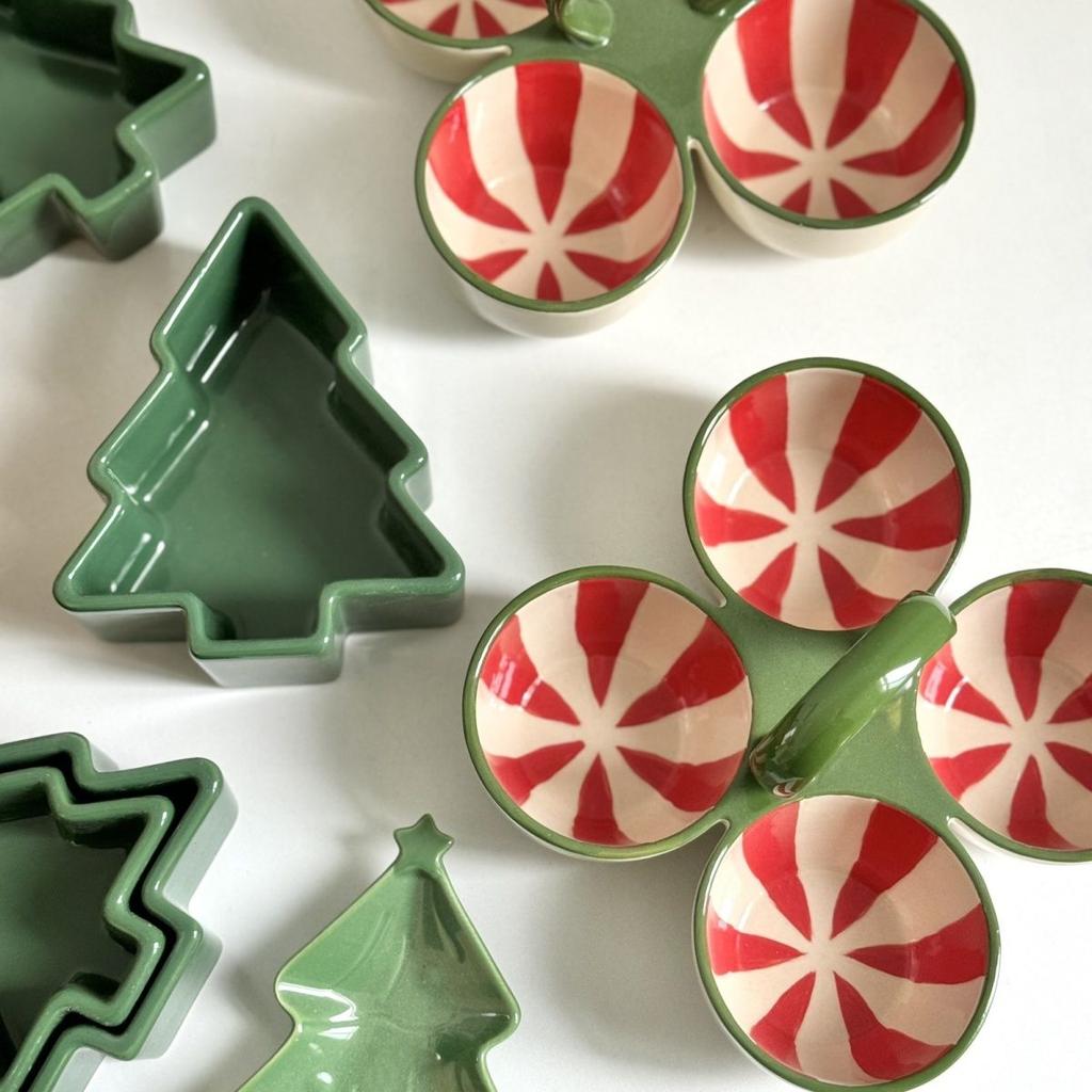 Christmas Creative Snack Plate Divided Seasoning Snacks Four Grid Plate Christmas Tree Baking Oven Can Use Air Fryer Dishwasher