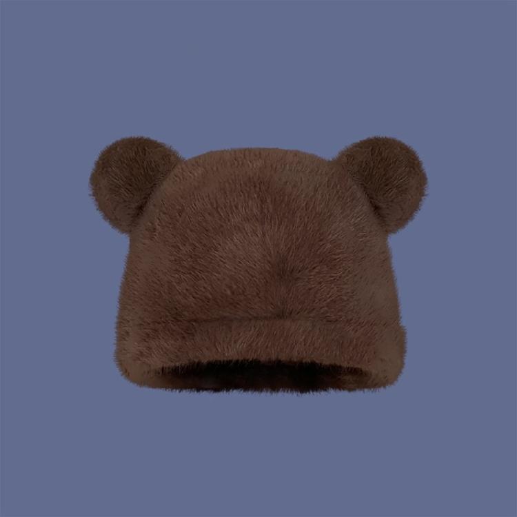 Plush Skull Cap Outdoor Sport Warm Hat Cartoon Bear Ear Beanie Skiing Hiking Cap