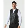 Mens PU Leather Vest Slim Fit V-Neck Single-Breasted Casual Sleeveless Jacket Black Brown