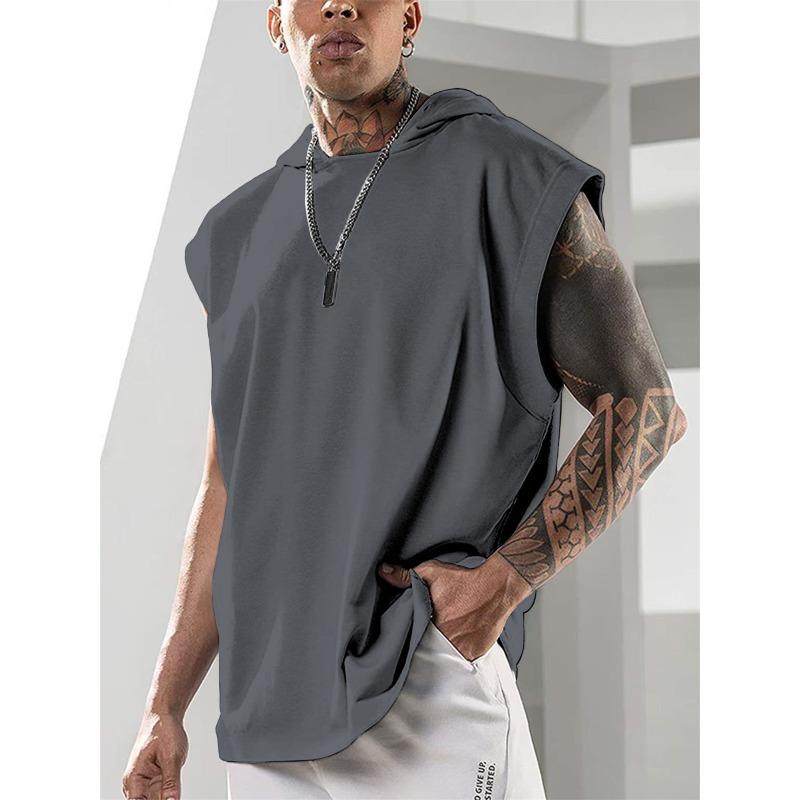 Men Sleeveless Hoodie Muscle Fit Workout Tank Top Casual Gym Sweatshirt
