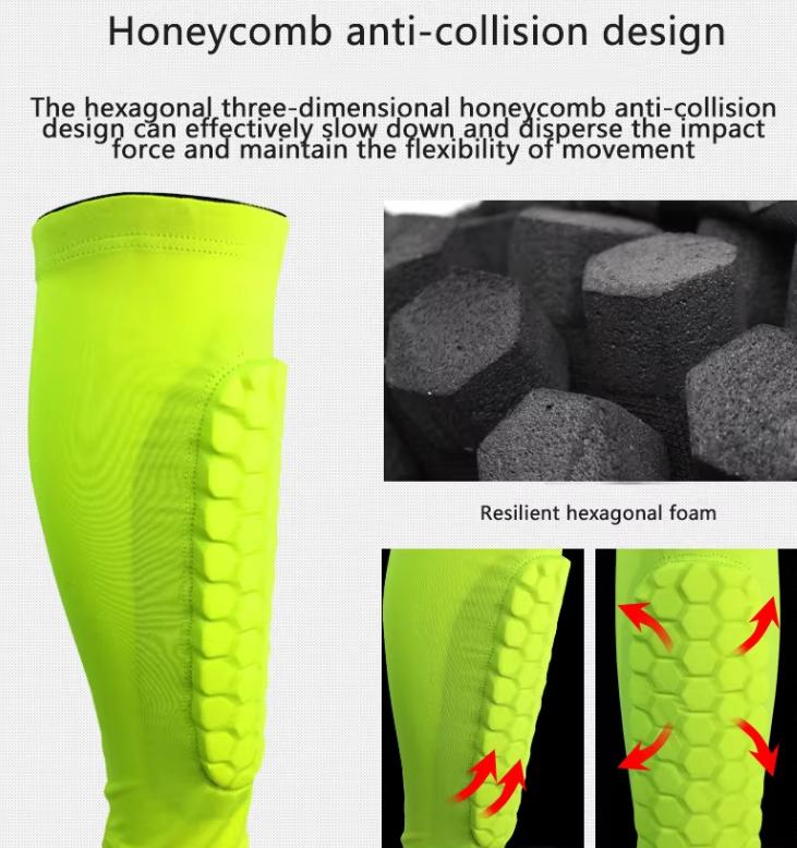 Custom Adult Kids Soft Polyester/Spandex/EVA Football Soccer Leg Brace Support Shin Guard Pads Compression Breathable Honeycomb