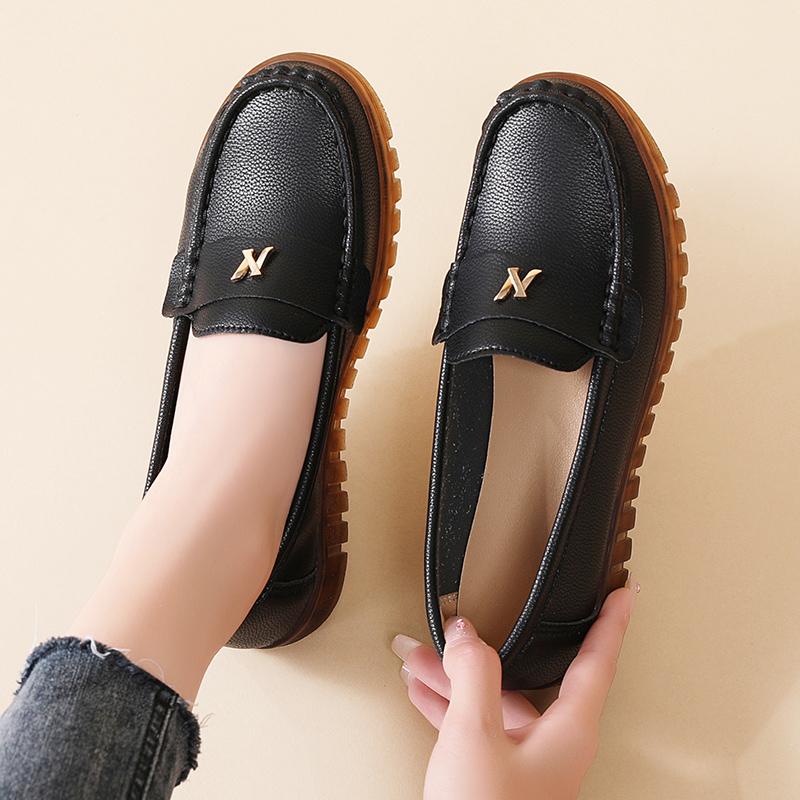 Fashion Comfortable High Heels Comfortable Music Shoes Color Leisure Single Women's Shoes Leather Solid Flat Ladies Sandals Comfy