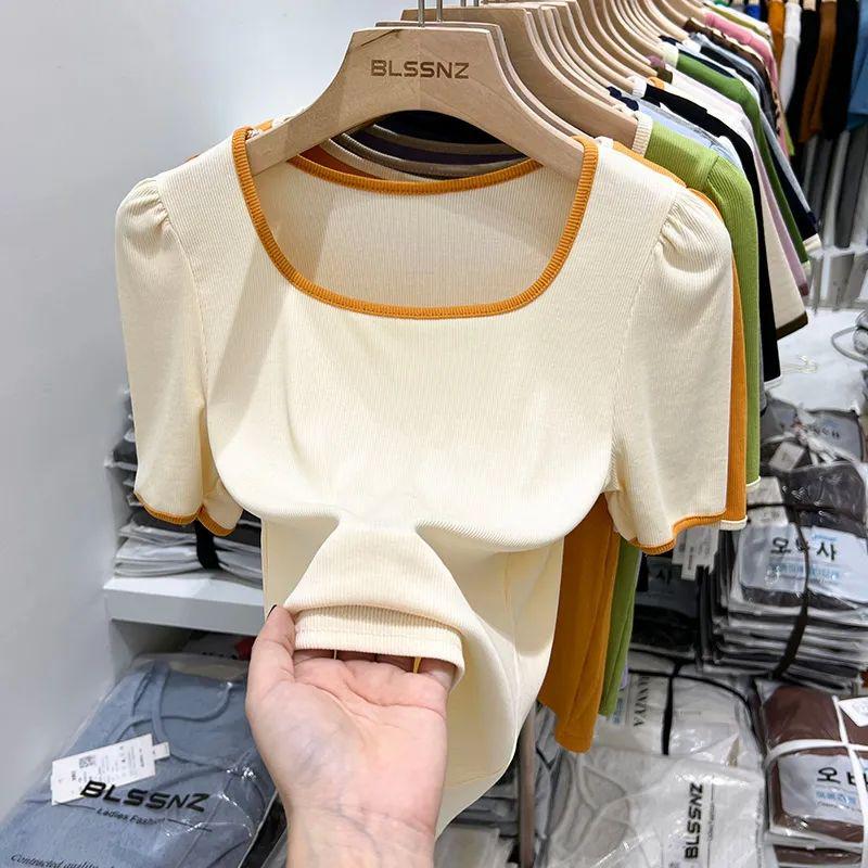 Dámské letní tričko s čtvercovým výstřihem a francouzskými nabíranými rukávy pro rok 2025