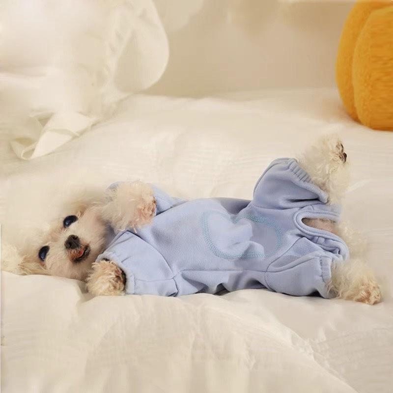 Pet Dog Winter Warm Pajamas With Belly Cover Four-Legged Soft Fleece Sleepwear Small Breeds Like Teddy Bichon