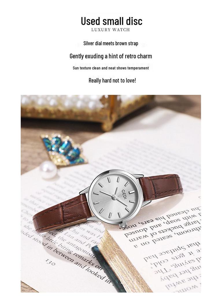 Gedi Elegancki Zegarek Damski z Małą Tarczą - Wykwintny Design z Skórzanym Paskiem dla Studentek