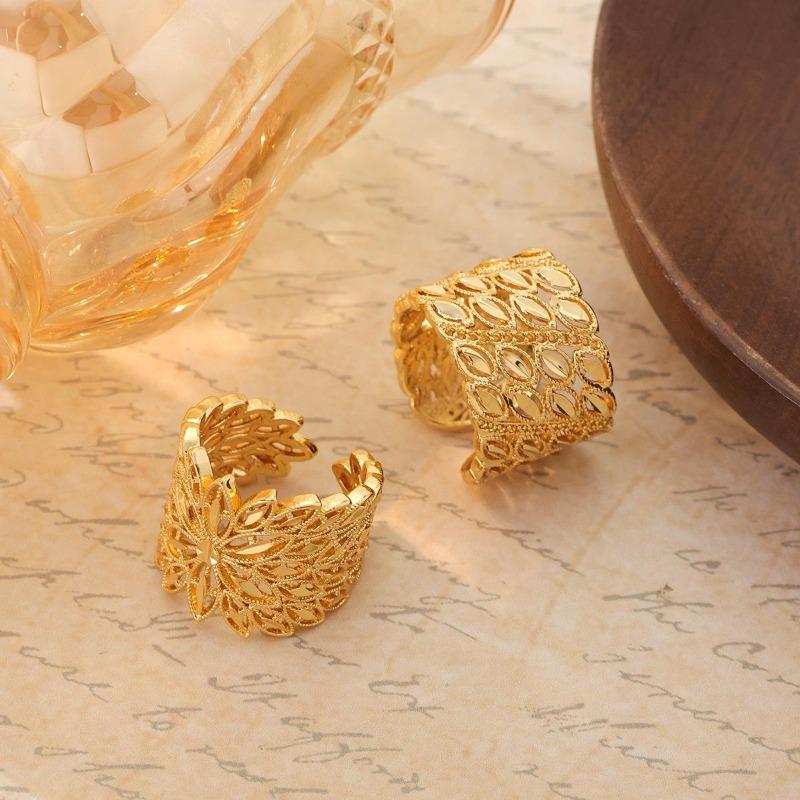 Light Luxury Fashion Environmental Protection Copper Gold-Plated Faceted Mesh Hollow Rhombus Open Ring