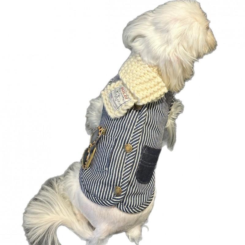 Dog Vest Winter Fleece Lined Denim Look Casual Pet Clothes Small Dogs Teddy Yorkie