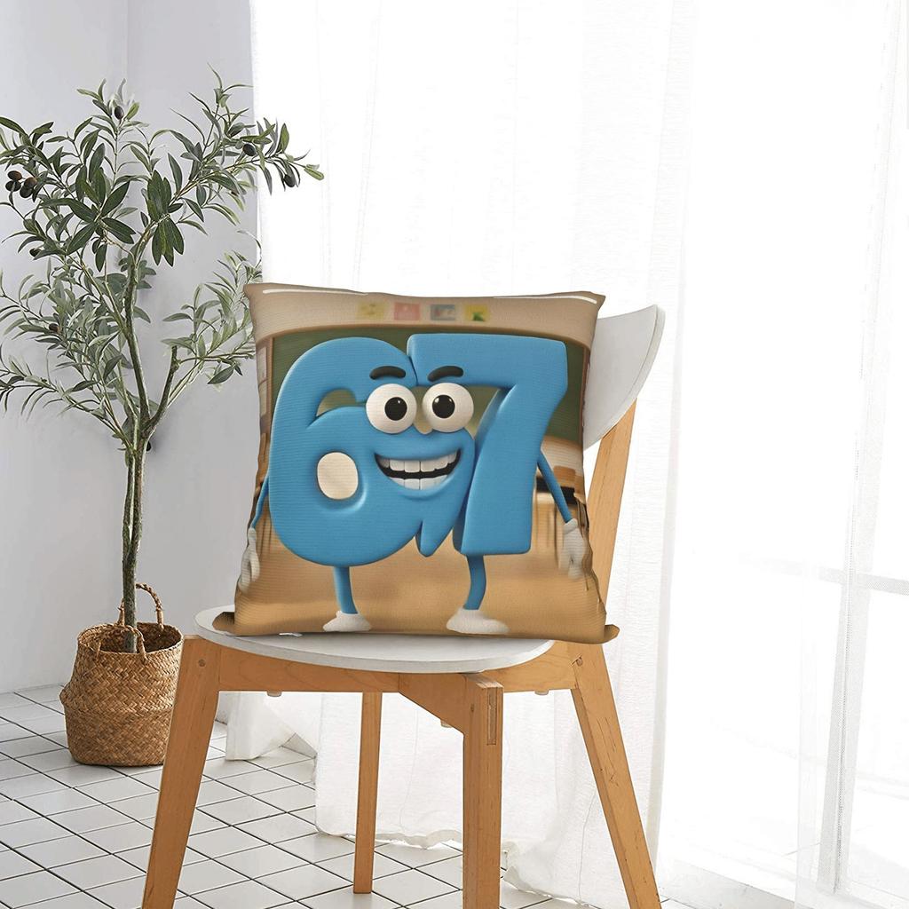 67 Six Seven Meme Pillow Cover Brainrot Print Cushion Cover Funny Pillow Case For Sofa Couch Bed Living Room