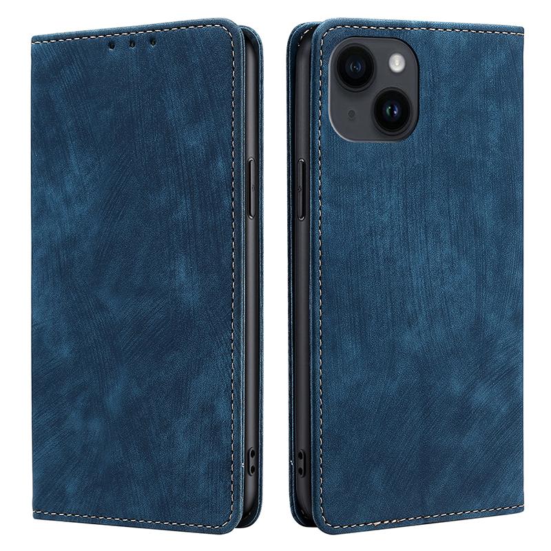 For iPhone 15 RFID Blocking Leather Wallet Stand Phone Case Magnetic Closing Anti-fall Cover