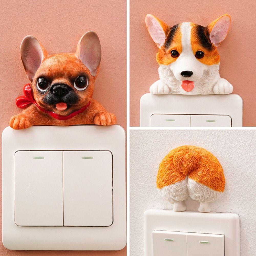 Decorations 3D Dog Wall Decals Self-Adhesive Switch Accessories Socket Sticker Entrance Decoration