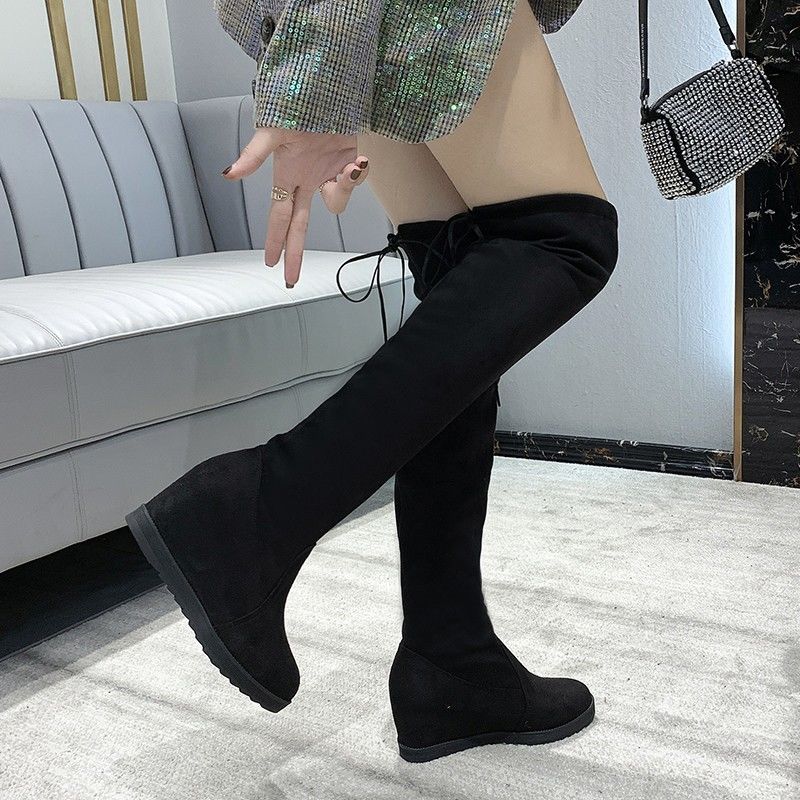 Women's Thigh-High Winter Over The Knee Boots  Slimming Built-In Heel Lift Elastic Fabric Plus Size Furry Long Boots